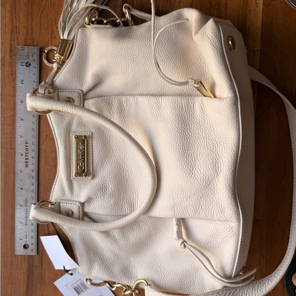 Calvin Klein Cream Leather Satchel with Gold Hardware - Picture 7 of 8